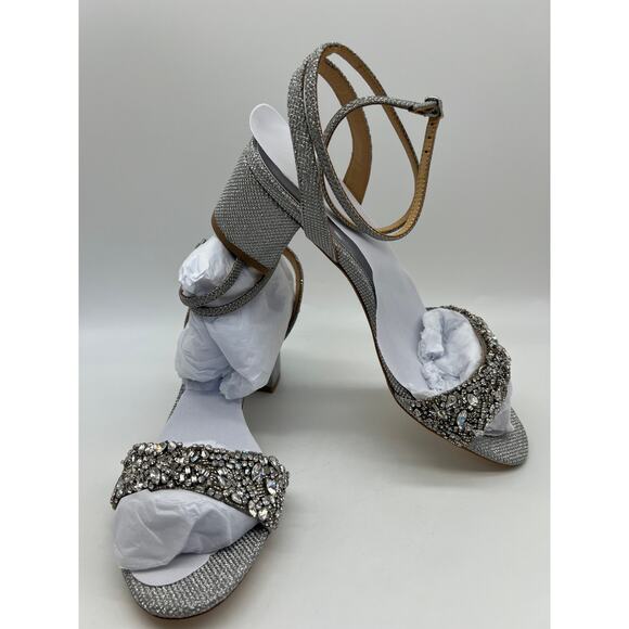 Badgley Mischka Women's Jada Ankle Wrap Block Heel Silver MP5316 Size 8 NIB - Picture 14 of 16